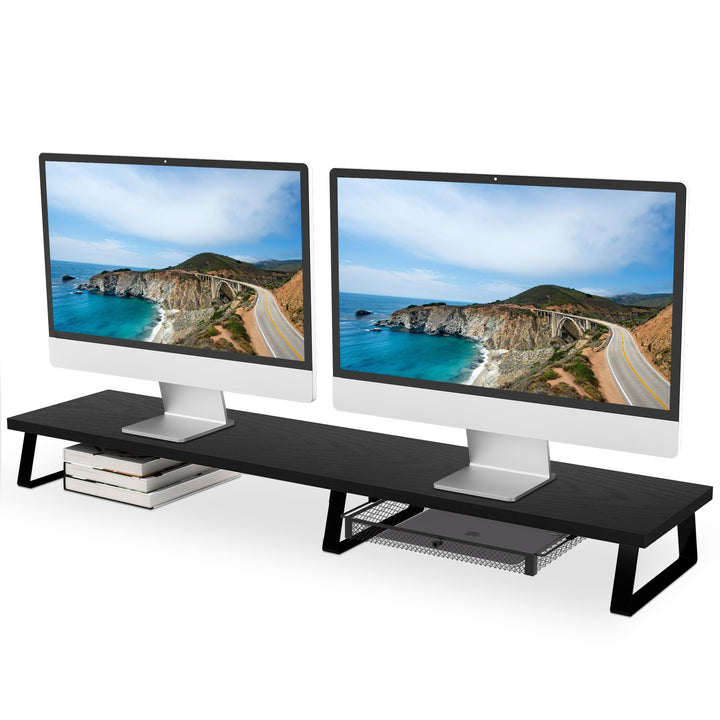 Aothia Grosser Monitorständer mit Schublade,Wooden Dual Monitor Stand Riser,Bildschirmerhöhung,für L