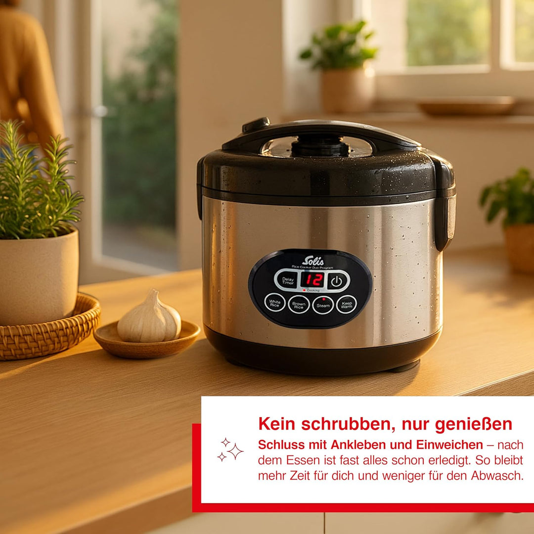 Solis Reiskocher Rice Cooker Duo Program - Reiskocher und Dampfgarer für 6 Tassen Reis - auch für Su