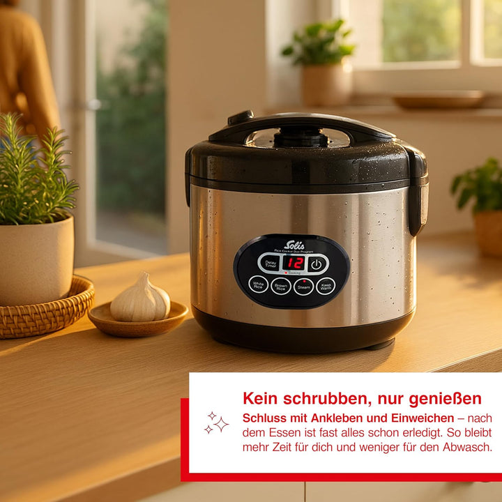Solis Reiskocher Rice Cooker Duo Program - Reiskocher und Dampfgarer für 6 Tassen Reis - auch für Su