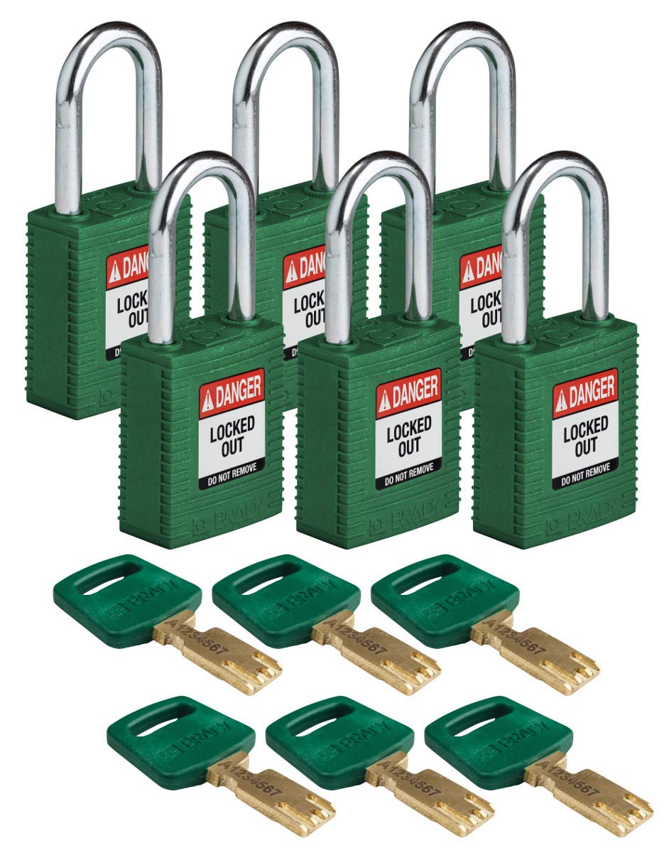 Brady (NYL-GRN-38ST-KD6PK) SafeKey Nylon Lockout-Vorhängeschloss Mit Stahl Bügel 38.00 mm Grün KD -