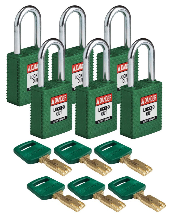 Brady (NYL-GRN-38ST-KD6PK) SafeKey Nylon Lockout-Vorhängeschloss Mit Stahl Bügel 38.00 mm Grün KD -