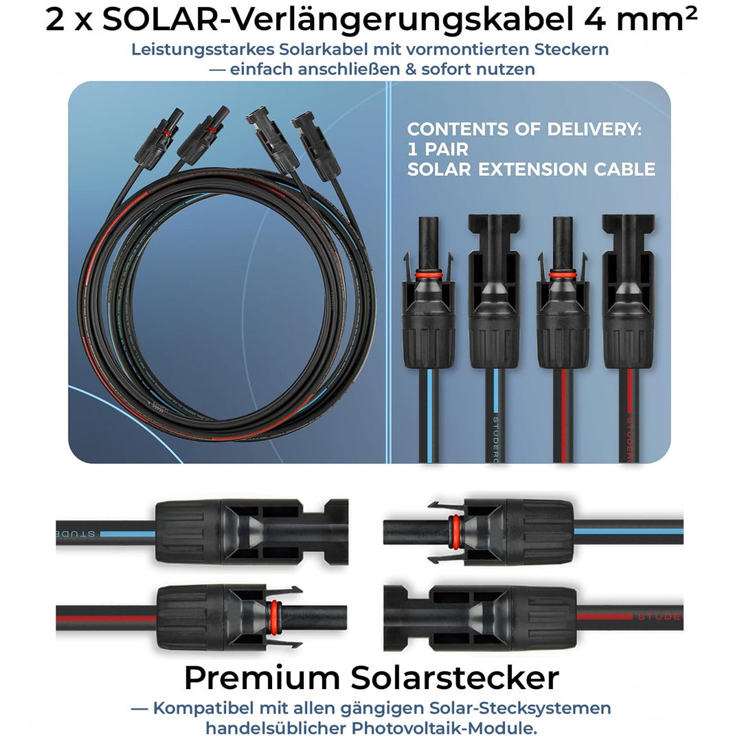 Solarkabel 2 x 10 Meter 4mm² mit Solarstecker (1/2/3/5/10m, 4mm²/6mm²) Stecker beidseitig montiert,