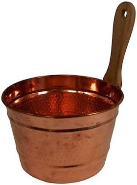 CopperGarden Saunaeimer aus blankem Kupfer I Schwalleimer mit Wandhalterung aus Holz I Handgeschmied