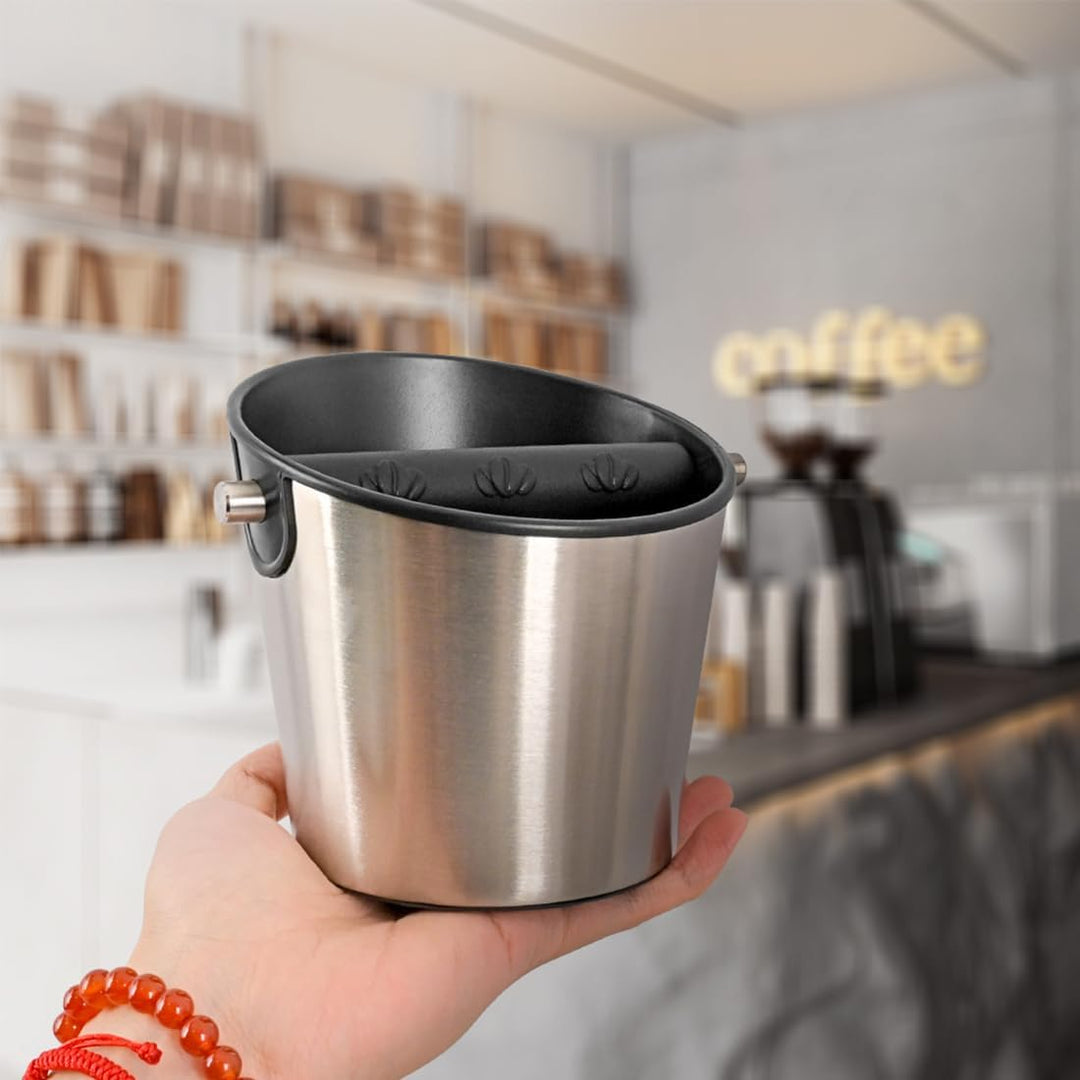 Abklopfbehälter für Siebträger, Kaffeesatz Abschlagbehälter aus Edelstahl mit abnehmbarer Metall-Klo