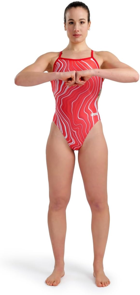 ARENA Damen Women's Fireworks Swimsuit Challenge Back One Piece Swimsuit 36 Red/Red Multi, 36 Red/Re