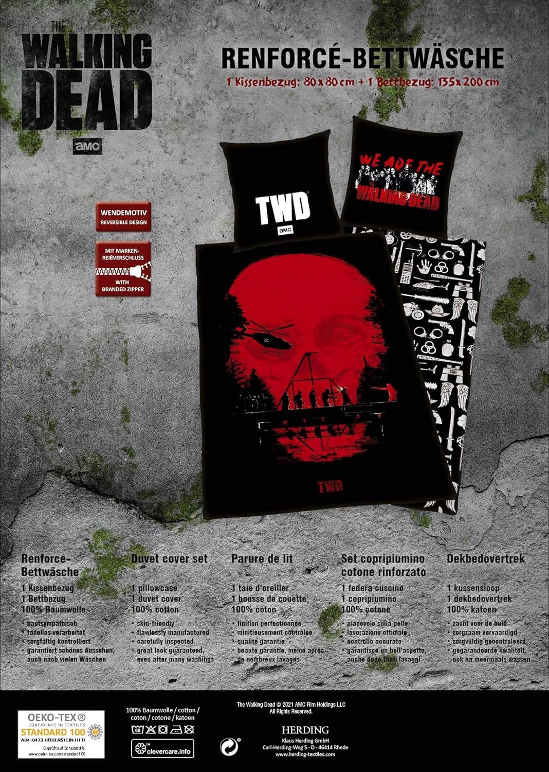 Klaus Herding GmbH The Walking Dead Bettwäsche mit Daryl Dixon 80x80 + 135x200cm, 100% Baumwolle mit