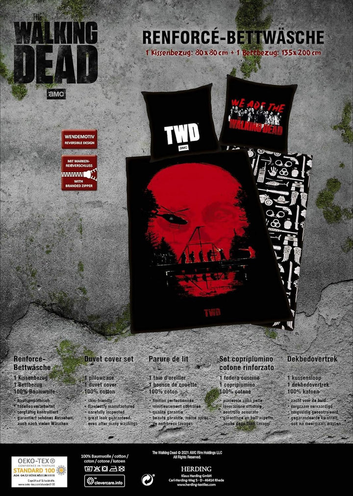 Klaus Herding GmbH The Walking Dead Bettwäsche mit Daryl Dixon 80x80 + 135x200cm, 100% Baumwolle mit
