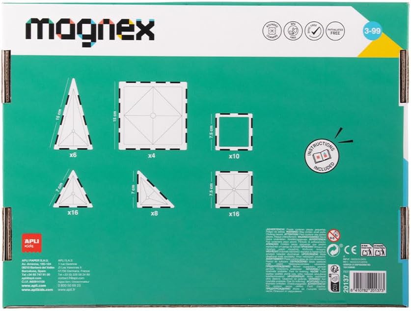 APLI Kids 20137 Magnex Magnetisches Bauset, 60 Teile | 3D-Set für Kinder 3+ | Bunte magnetische geom