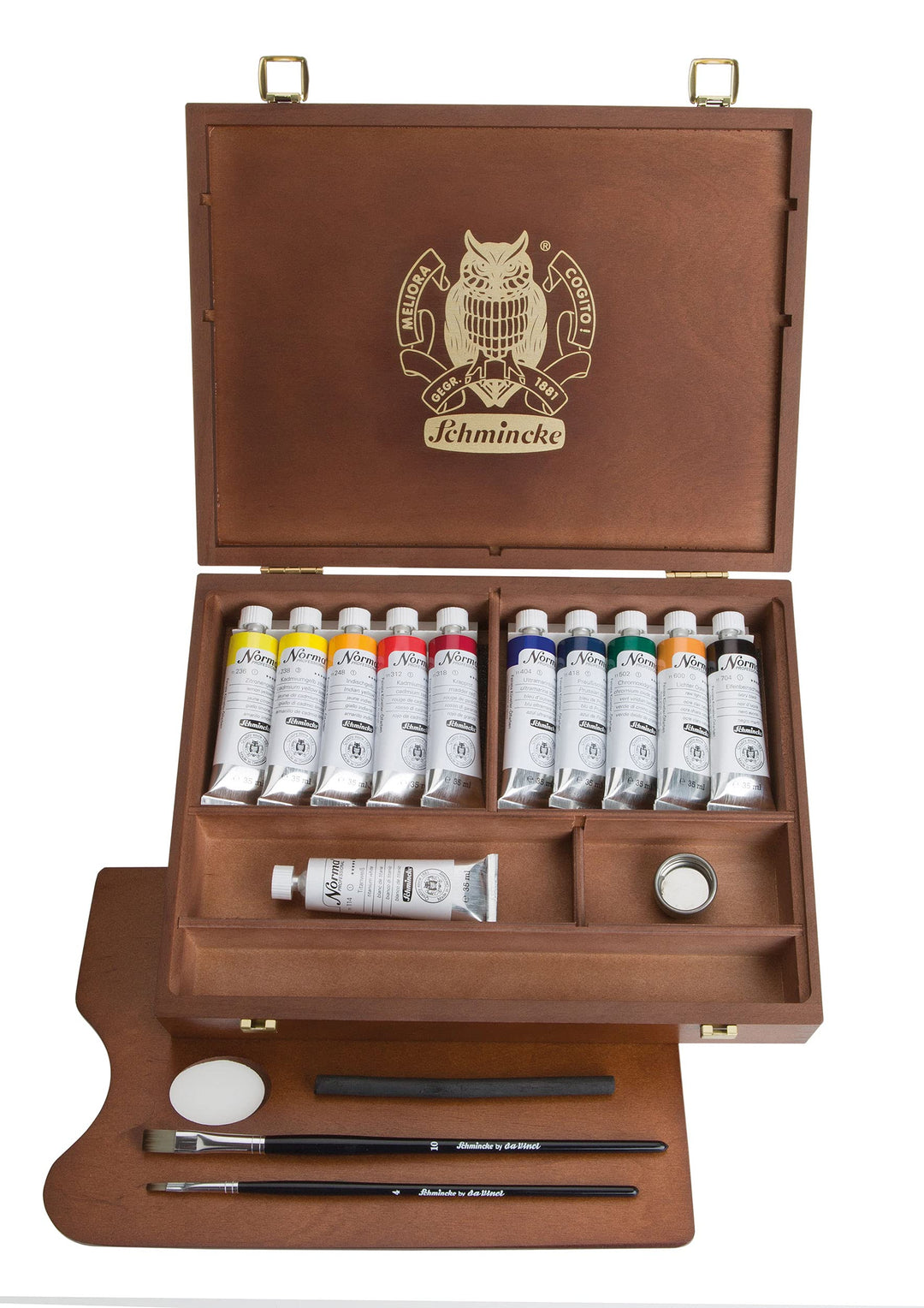 Schmincke - Norma® pinturas al óleo finas. Caja de madera Premium, juego de 11 x 35 ml de pintura al