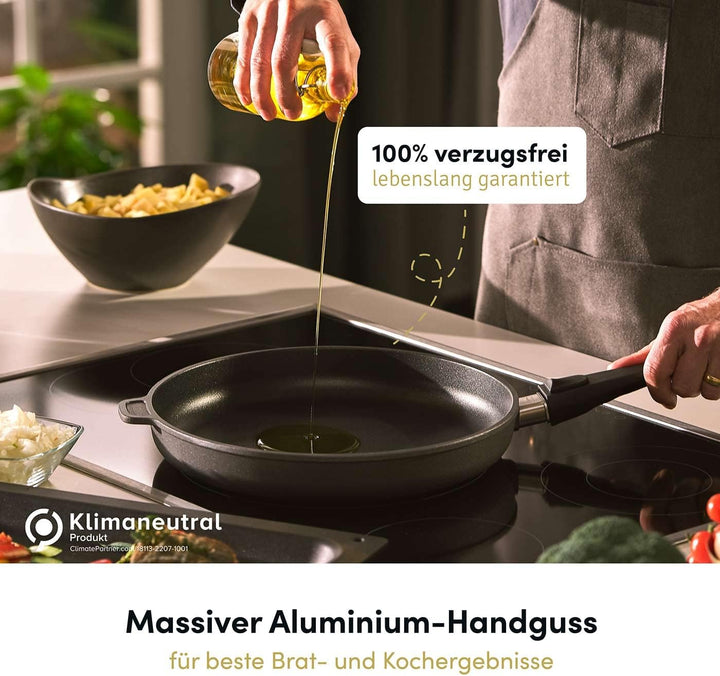 Hoffmann Aluguss Bratpfanne 28 cm Induktion Hoher Rand 7 cm Innenhöhe I Pfanne Induktionsherd I Schm