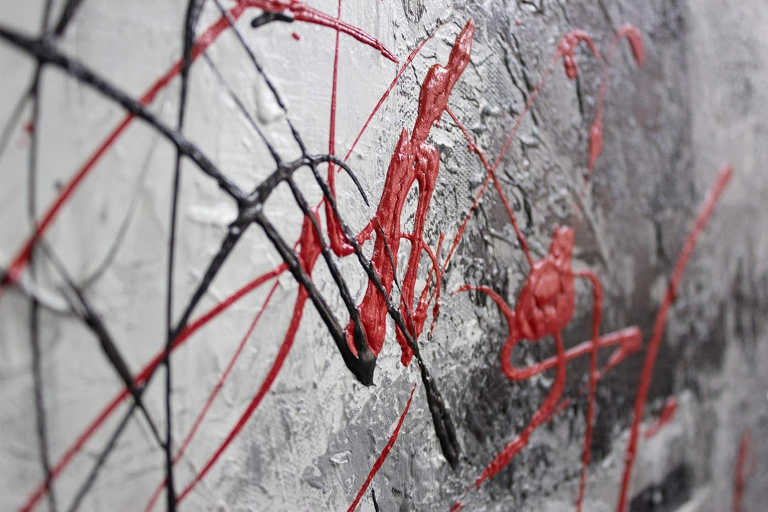 YS-Art XXL Abstrakt Acryl Gemälde auf Leinwand Courage handgemalt Wandbilder schwarz weiss grau rot