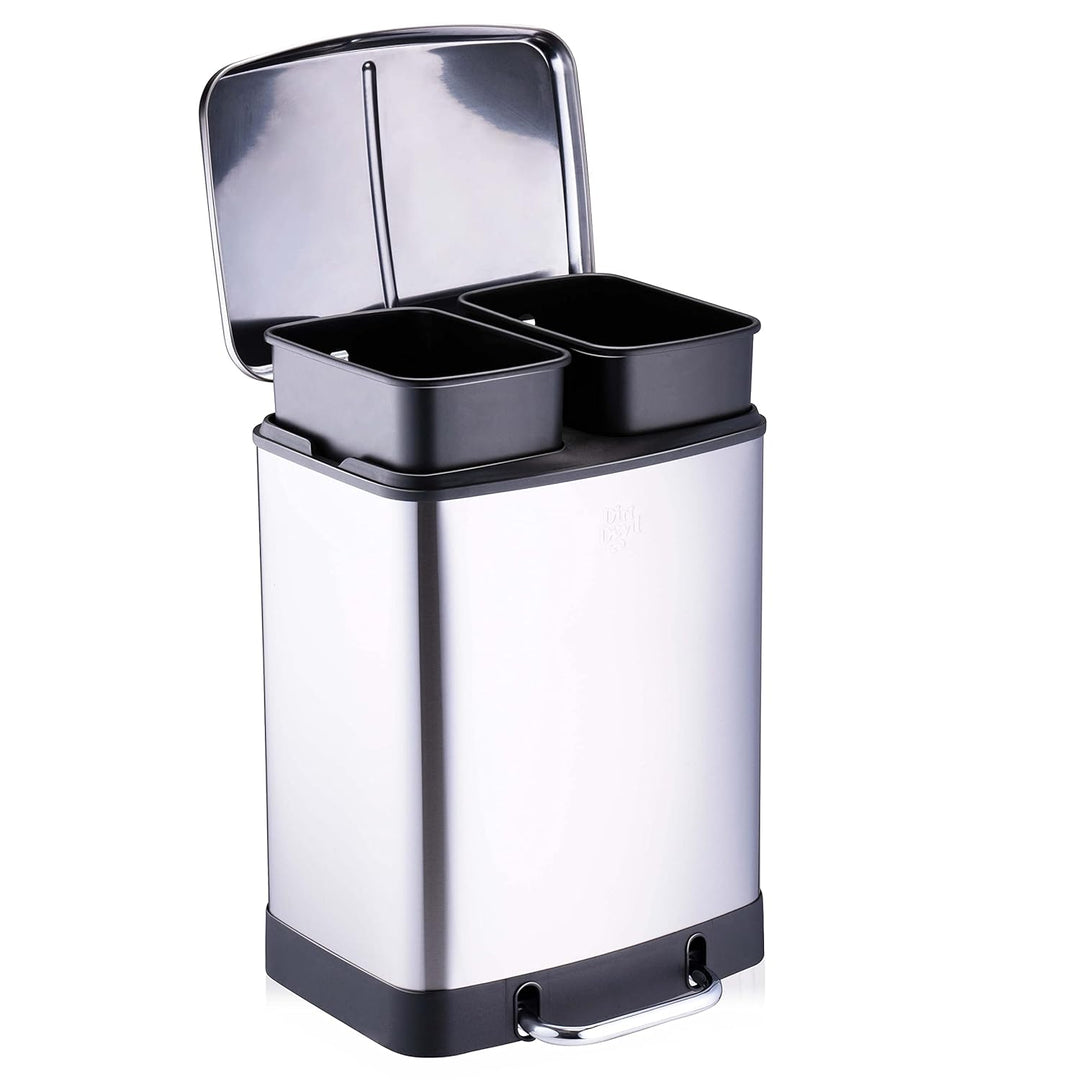 Dirt Devil Tretmülleimer 2 x 12L – Mülleimer 2 Fächer – Mülltrennsystem - Abfalleimer mit Soft Close