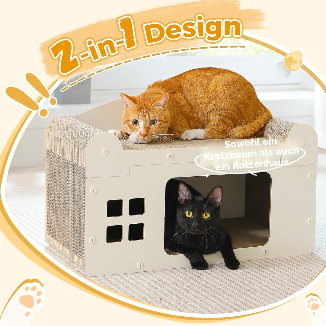 PAWZ Road Kratzbrett für Katzen, Katzenhöhle mit Kratzbrett, Katzenhaus Indoor aus Pappe, Kratzpappe