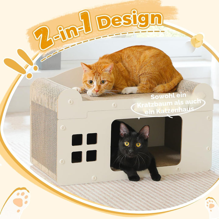 PAWZ Road Kratzbrett für Katzen, Katzenhöhle mit Kratzbrett, Katzenhaus Indoor aus Pappe, Kratzpappe