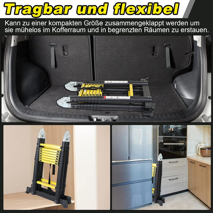 Randaco 5M Teleskopleiter Klappleiter Aluminium, Mehrzweckleiter Teleskopleiter Ausziehbar Leiter Kl