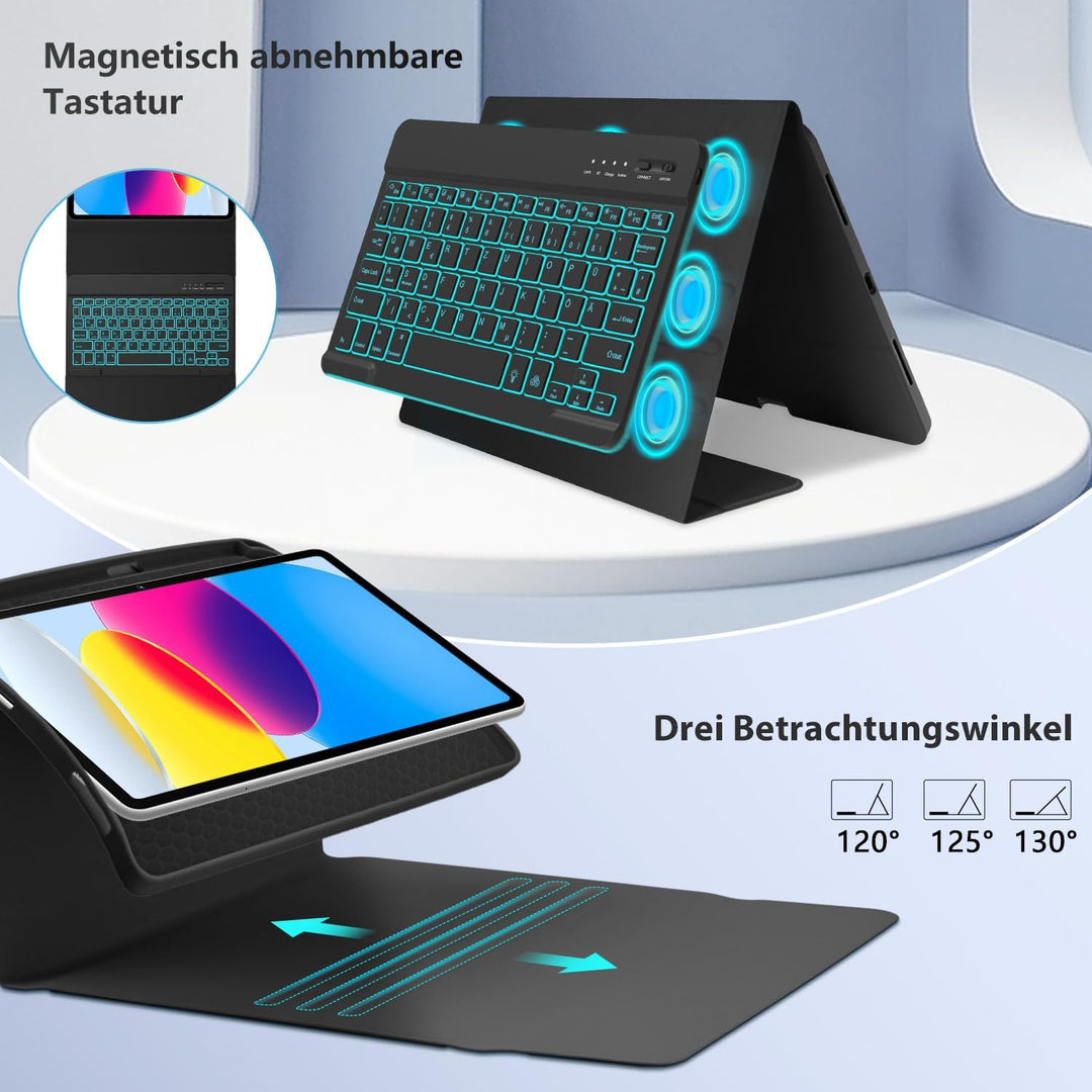 aMZCaSE für iPad A16 10/11th Generation Case mit Tastatur 11/10.9 Zoll(2025/2022),7 Farben Hintergru