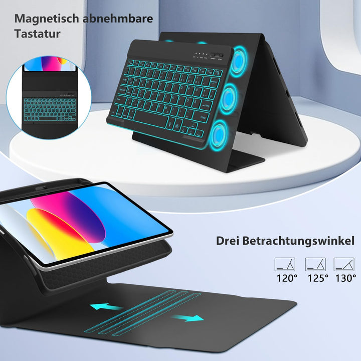 aMZCaSE für iPad A16 10/11th Generation Case mit Tastatur 11/10.9 Zoll(2025/2022),7 Farben Hintergru