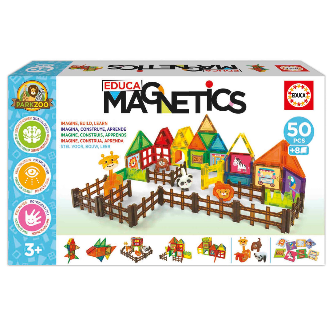 Educa - Magnetics Park Zoo | Magnetbausteine Kinder 50 Teile mit 4 Tieren & 8 Lernkarten | Magnetisc