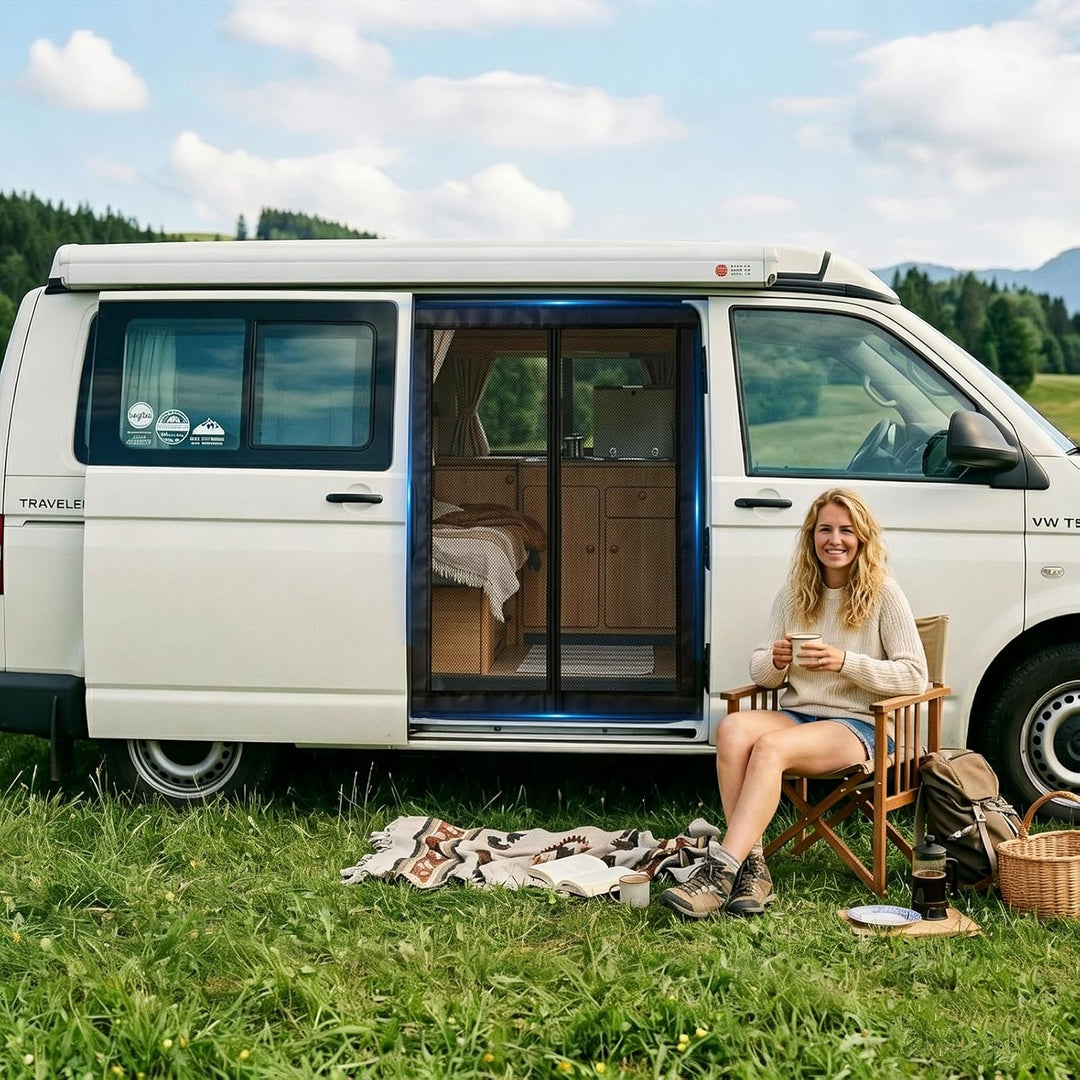 Moskitonetz Magnetisch für VW T5 T6 Schiebetür | Insektennetz & Fliegengitter mit Schattennetz | Son