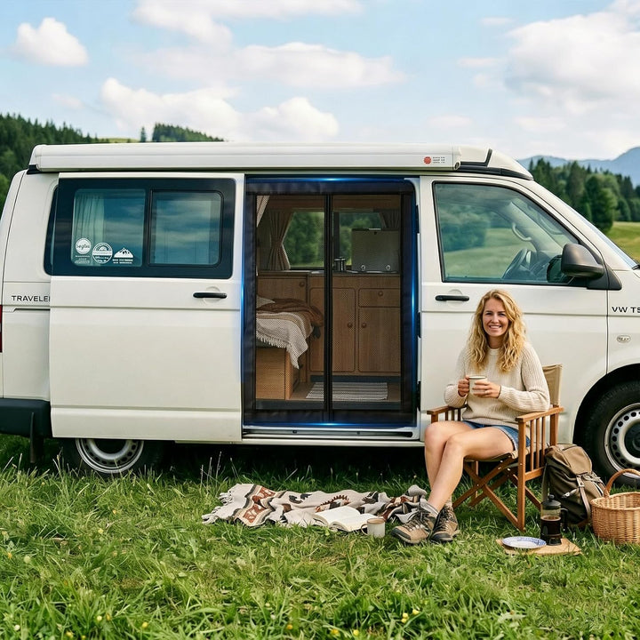 Moskitonetz Magnetisch für VW T5 T6 Schiebetür | Insektennetz & Fliegengitter mit Schattennetz | Son