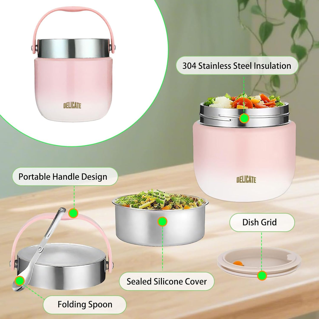 Thermobehälter für Essen 1200ml Edelstahl Warmhaltebehälter mit Faltbaren Löffel Thermobecher Essen