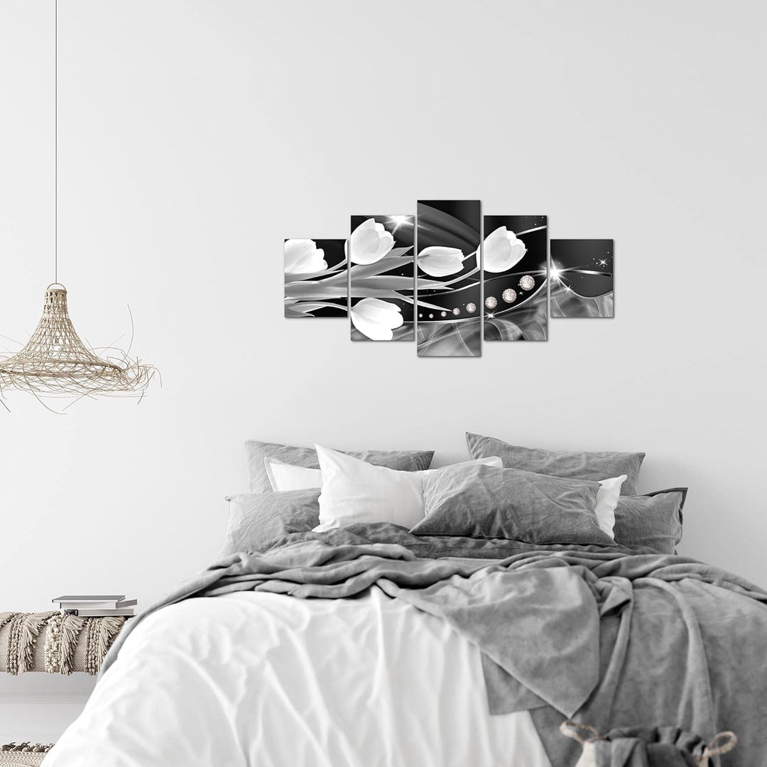 Runa Art Wandbilder Blumen Tulpen 5 Teilig Bild auf Vlies Leinwand Deko Wohnzimmer Abstrakt Schwarz