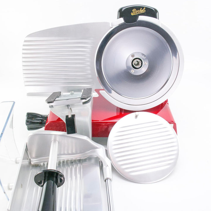 Berkel Red Line 250 rot Profi Aufschnittmaschine + Einlegebrett aus alten Wein Fassholz - Sonderange