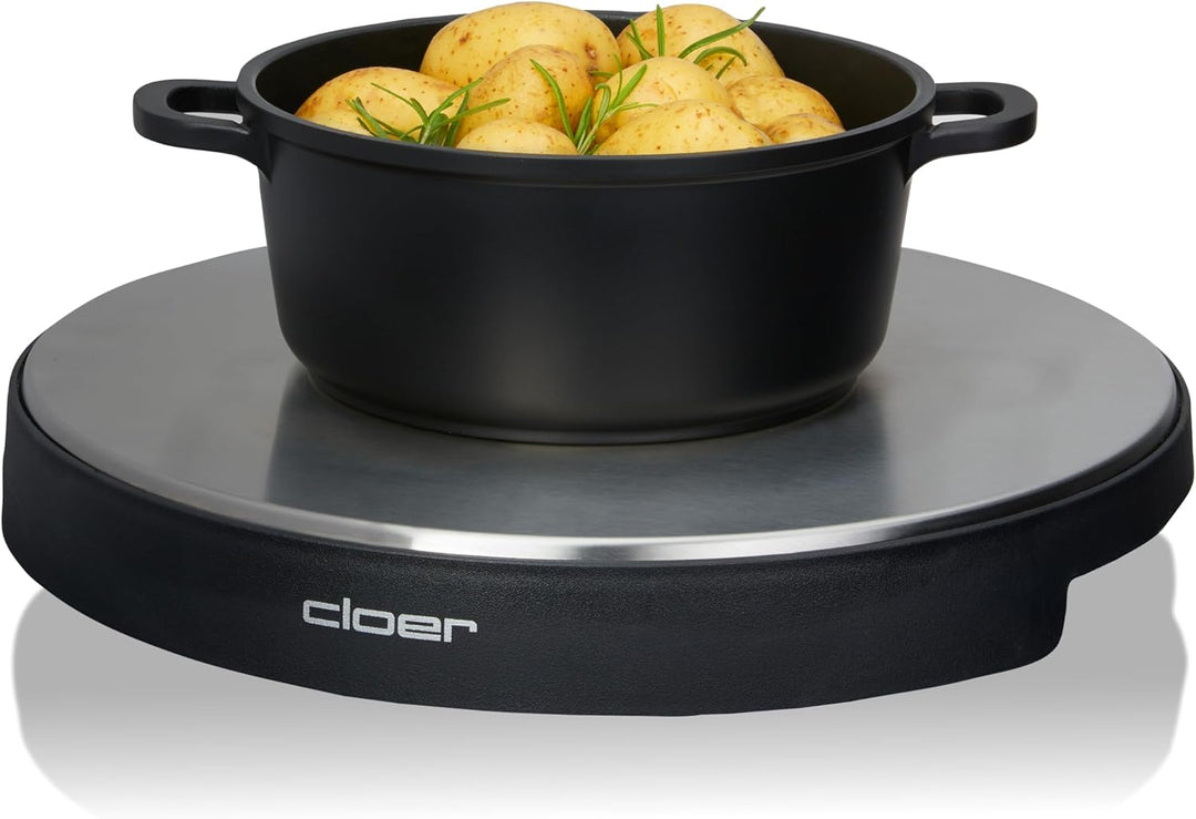 Cloer 6718 Warmhalteplatte mit Speicherstein, warmhalten von Speisen, 5 min Aufheizzeit, Temperatur