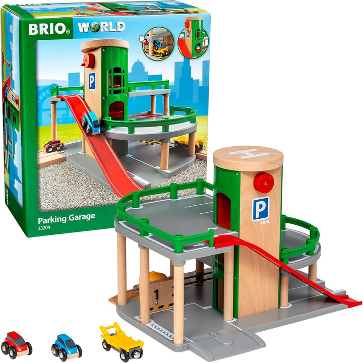 BRIO World 33204 Parkhaus, Strassen &amp; Schienen – Eisenbahnzubehör für die BRIO Holzeisenbahn – Empfo
