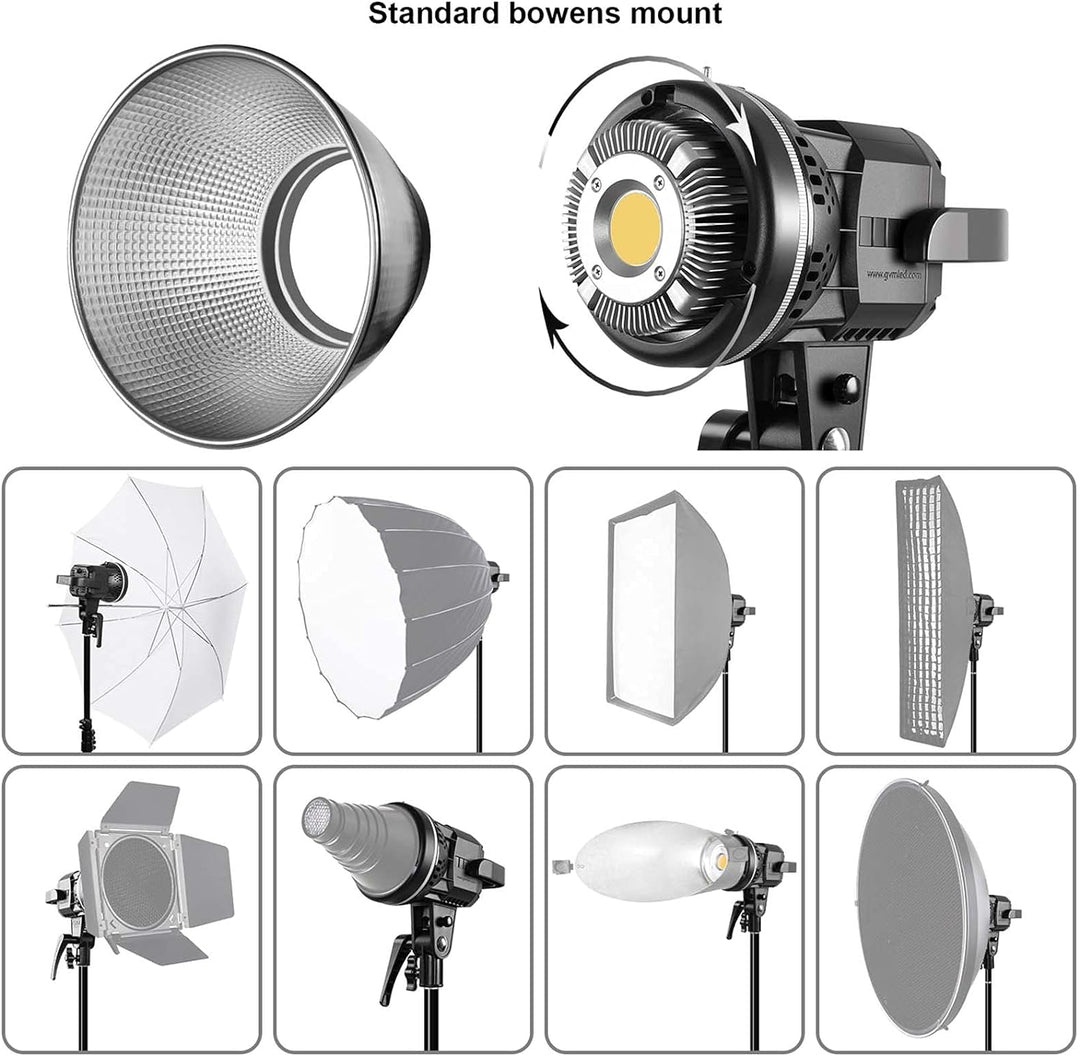 GVM 80W LED Videoleuchte, APP Steuerung LED Studiolicht Dauerlicht CRI97+ Tageslicht 5600K Bowens Fo
