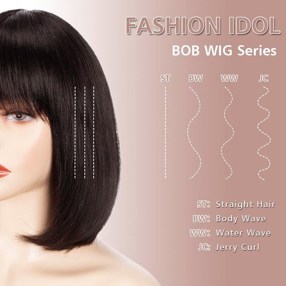 YEESHEDO Damen Dunkelbraun Kurze Bob Gerade Haar Perücken mit Pony Hitzebeständige Synthetische Bunt