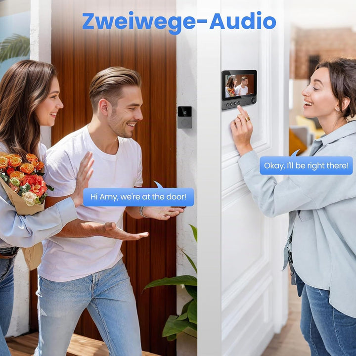 Türklingel mit Kamera und Monitor, 1080P HD, IP65 Wasserdicht, 4,3 Zoll Bildschirm, 170° Weitwinkel,
