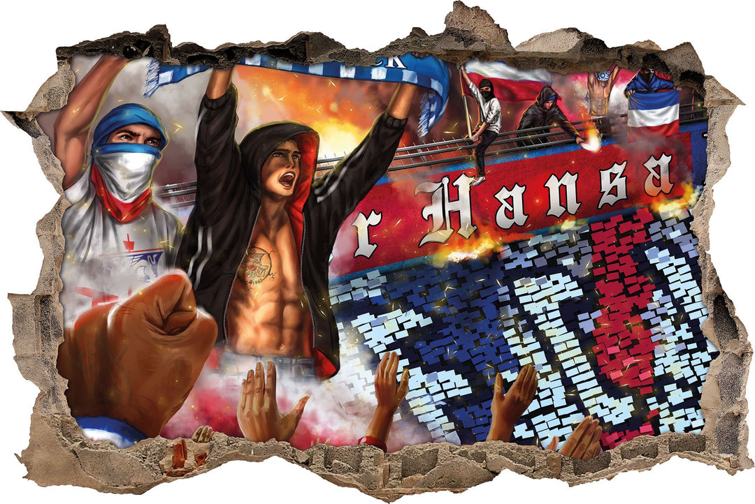 Ultras Rostock Collage, 3D Wandsticker Format: 62x42cm, Wanddekoration