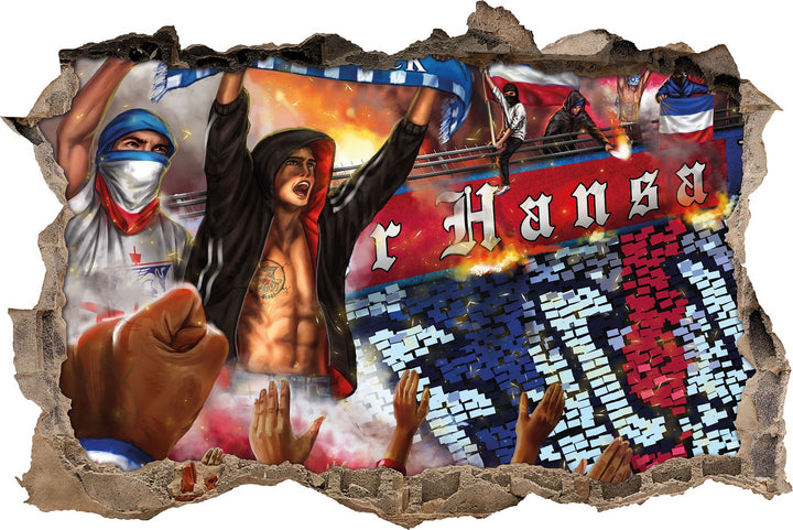 Ultras Rostock Collage, 3D Wandsticker Format: 62x42cm, Wanddekoration