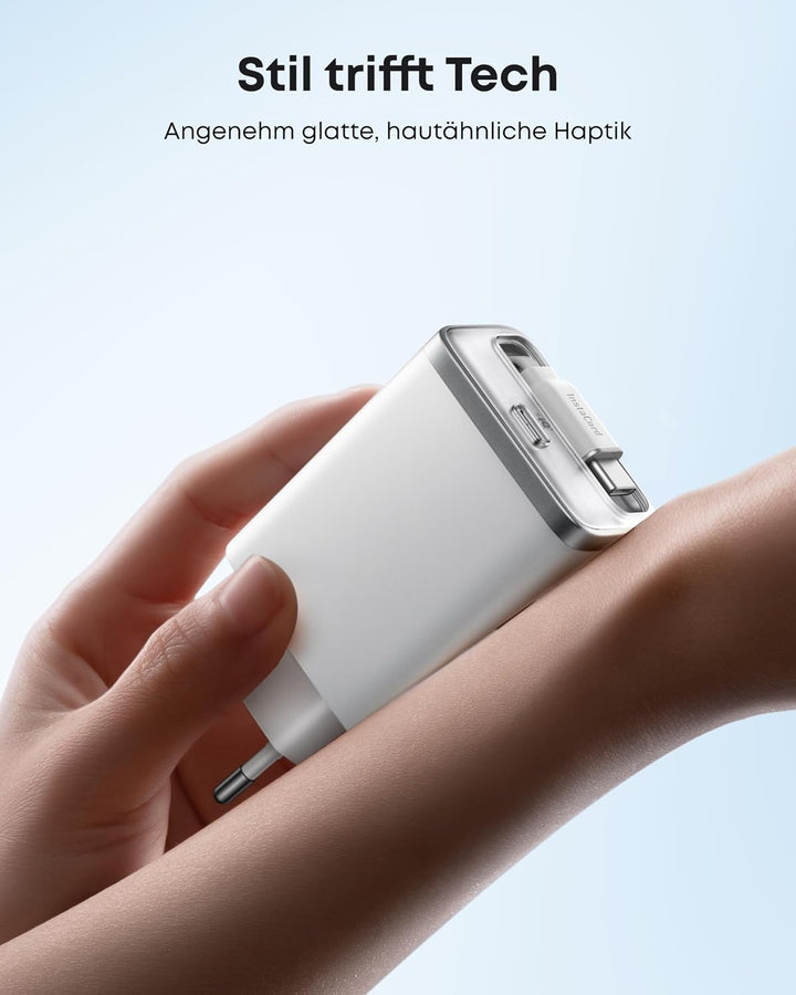 Anker Nano 35W USB C Ladegerät, kompaktes 2 Anschlüsse, InstaCord Kabel weiss 1, weiss 1