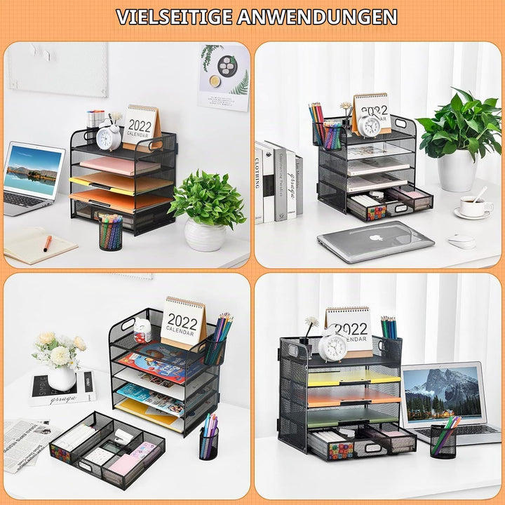 5-Fach Schreibtisch Organizer mit Schublade, Mesh Schreibtisch Datei Organizer mit Griff, Papier Sor