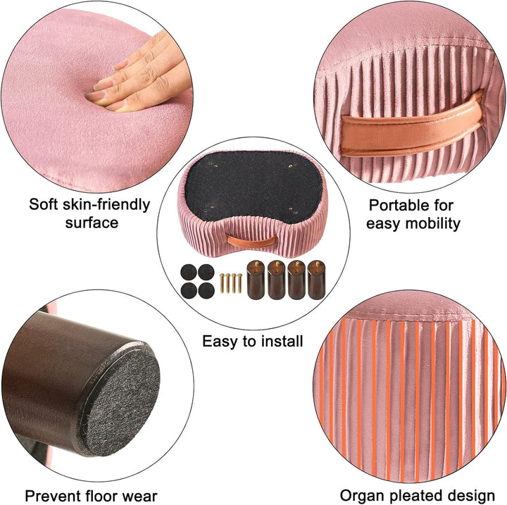 YMYNY Fusshocker, Sitzbank mit Griff, Gebogener Tritthocker mit weichem Sitzkissen, Gepolsterter Hoc