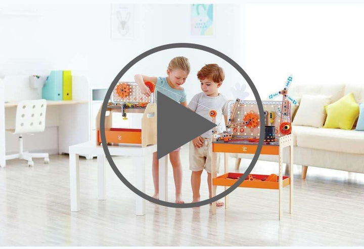 Hape Junior Inventor Tüftler-Arbeitstisch Experimentierset, Mint-Spielzeug, ab 4 Jahre 36 x 24,5 x 4