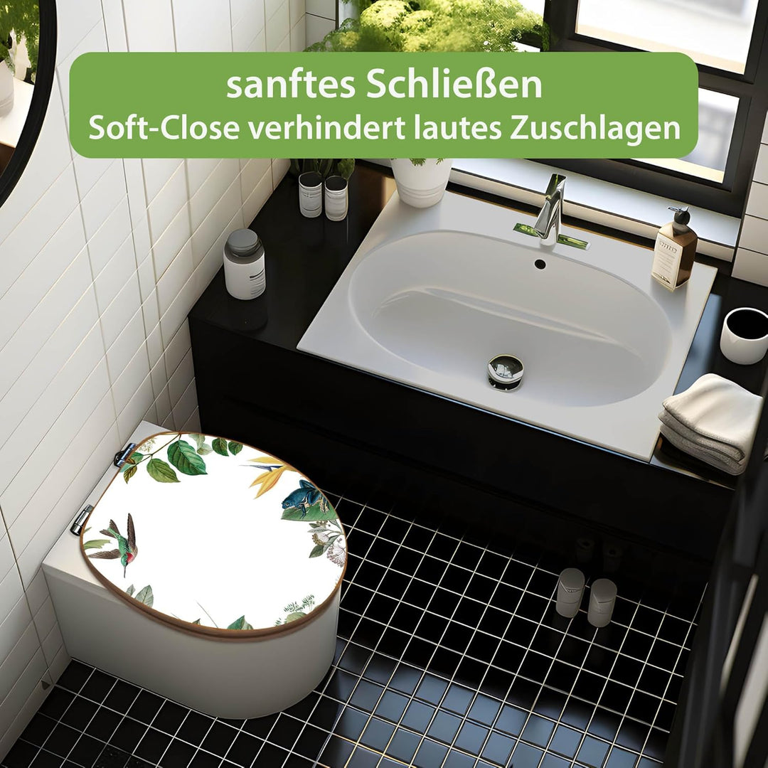 banjado Design WC Sitz Bambus Absenkautomatik 45,8x37,5cm - Toilettendeckel mit Absenkautomatik Holz