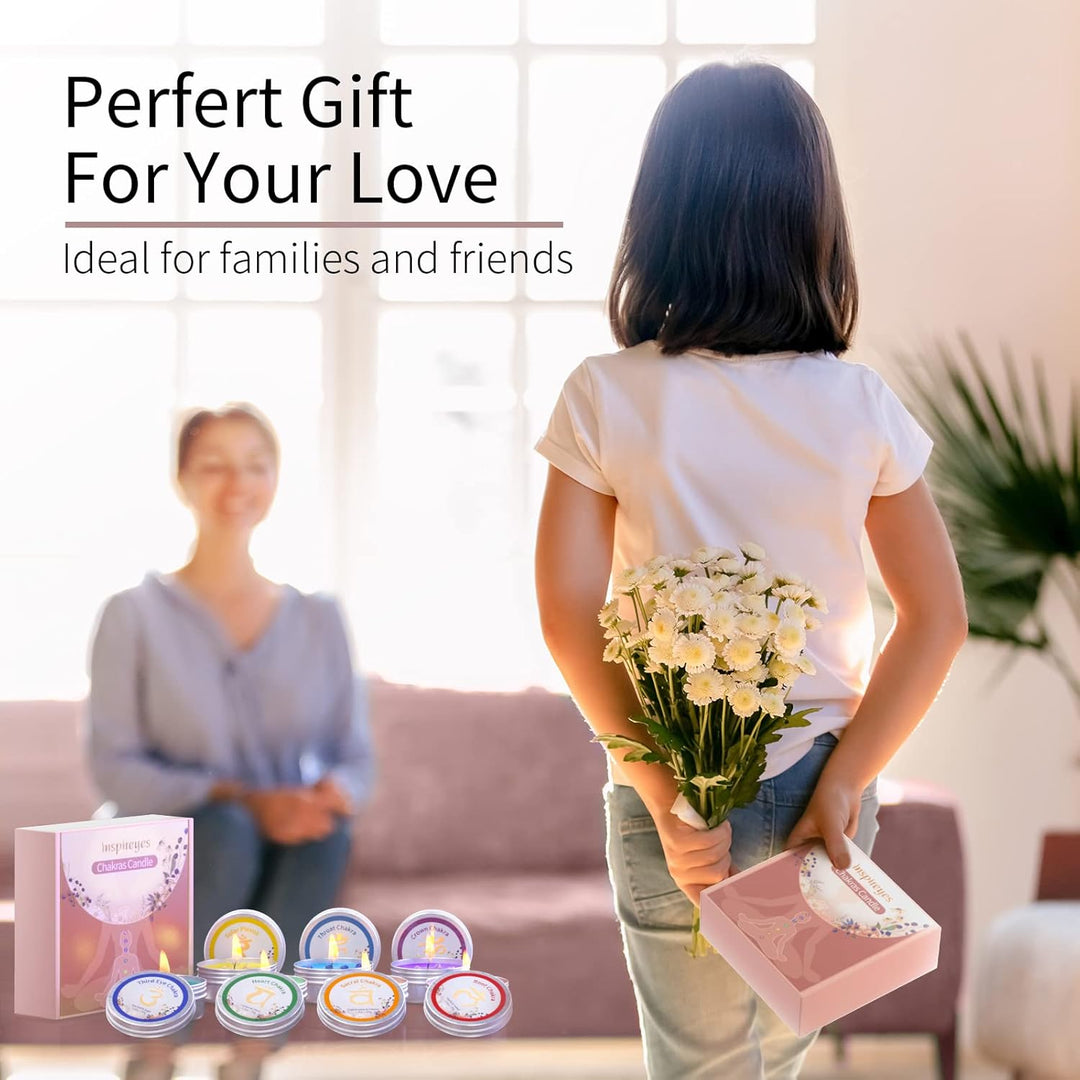 Chakra Kerzen 7er-Set, Meditationskristall-Duftkerzen-Geschenkset für Frauen, spirituelle Heilkerzen