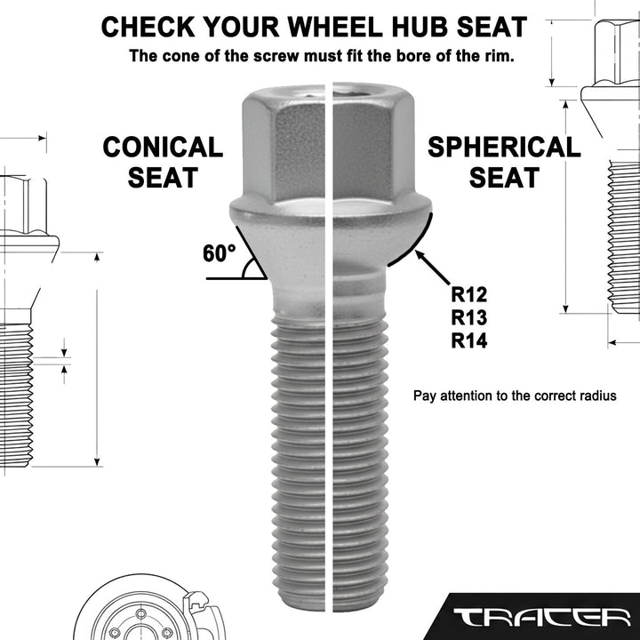 20 Radschrauben Radbolzen schwarz Kugelbund R14 M14x1,5 60mm kompatibel mit VW, Porsche, Audi, Merce