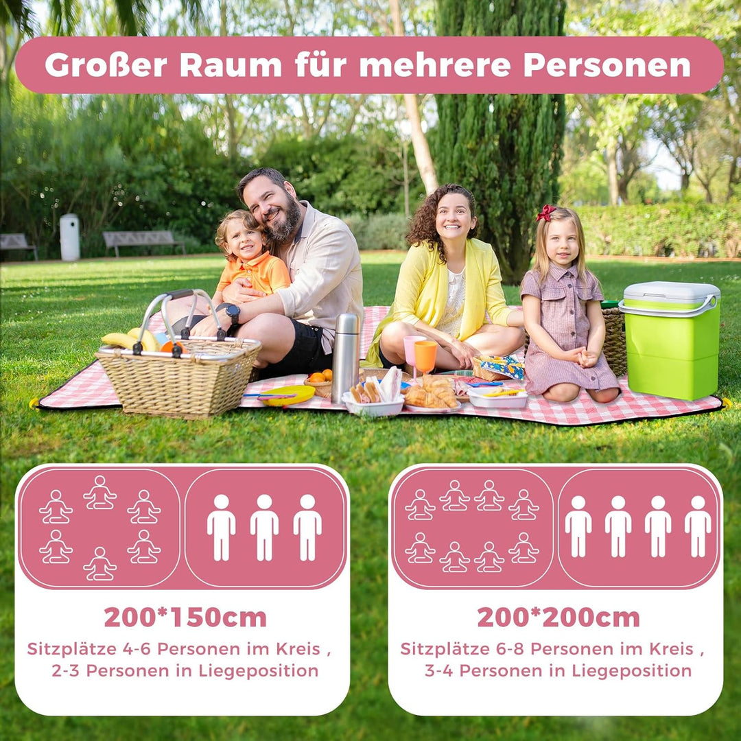 Oak & Tea Picknickdecke Wasserdicht Gross Faltbar Strandmatte Campingdecke 150 X 200 cm mit 4 Ecksch