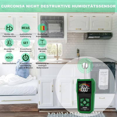 Feuchtigkeitsmessgerät, CURCONSA Feuchtigkeitsmesser mit Farb-LCD und Akustischem Alarm, Geeignet fü