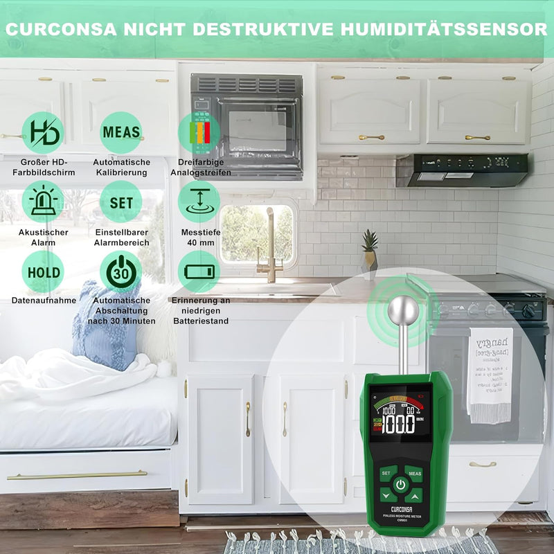 Feuchtigkeitsmessgerät, CURCONSA Feuchtigkeitsmesser mit Farb-LCD und Akustischem Alarm, Geeignet fü