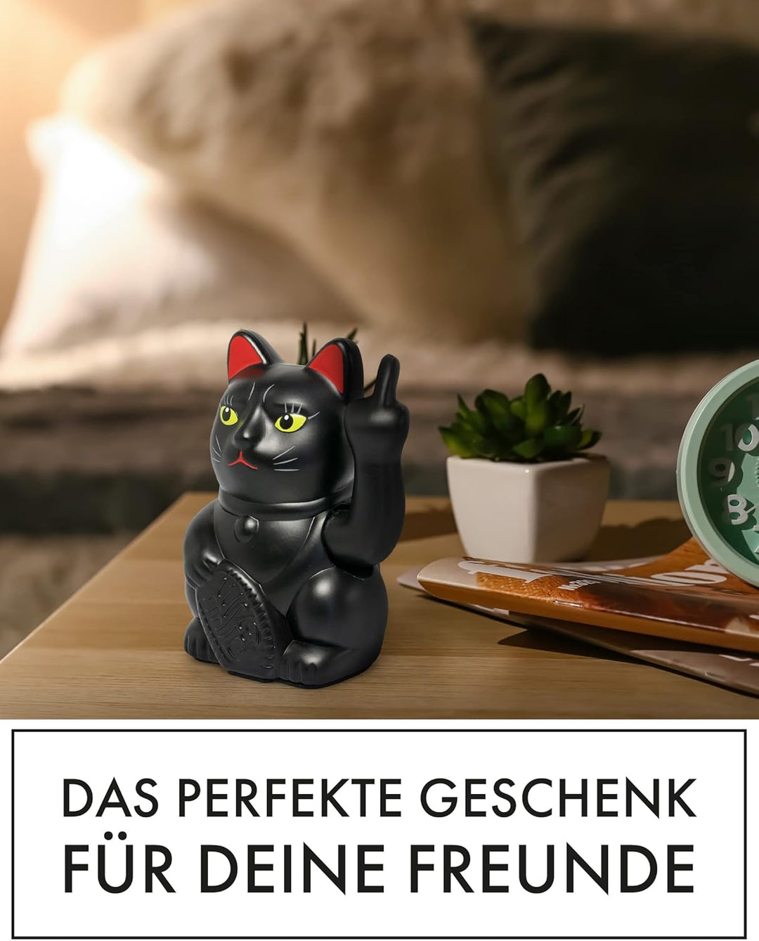 ANGRY CAT - Winkekatze Lucky CAT - Lustige winkende Katze - japanische Winkkatze mit Stinkefinger -