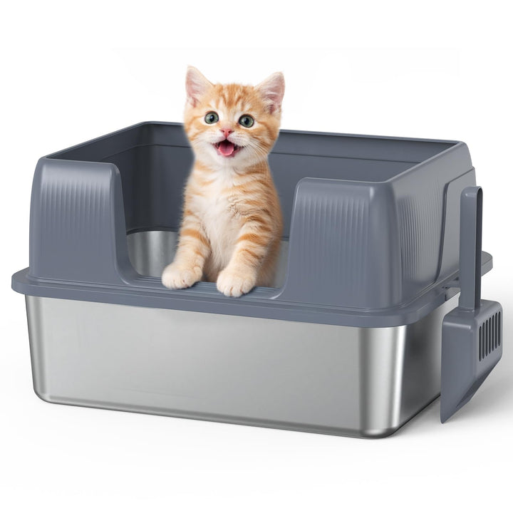 SZEE Kleine Edelstahl Katzenklo Quer für Kätzchen, Seiteneinstieg Katzentoilette aus Edelstahl, Leic
