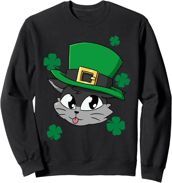 Leprechaun Cat St Patricks Day Irisches Kätzchen Kleeblatt Sweatshirt