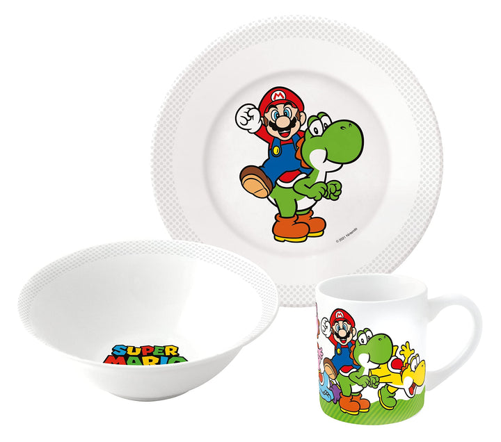 Nintendo Super Mario Frühstücksset (Schale, Tasse, Teller)/exklusiv joojee 12285 Weiss