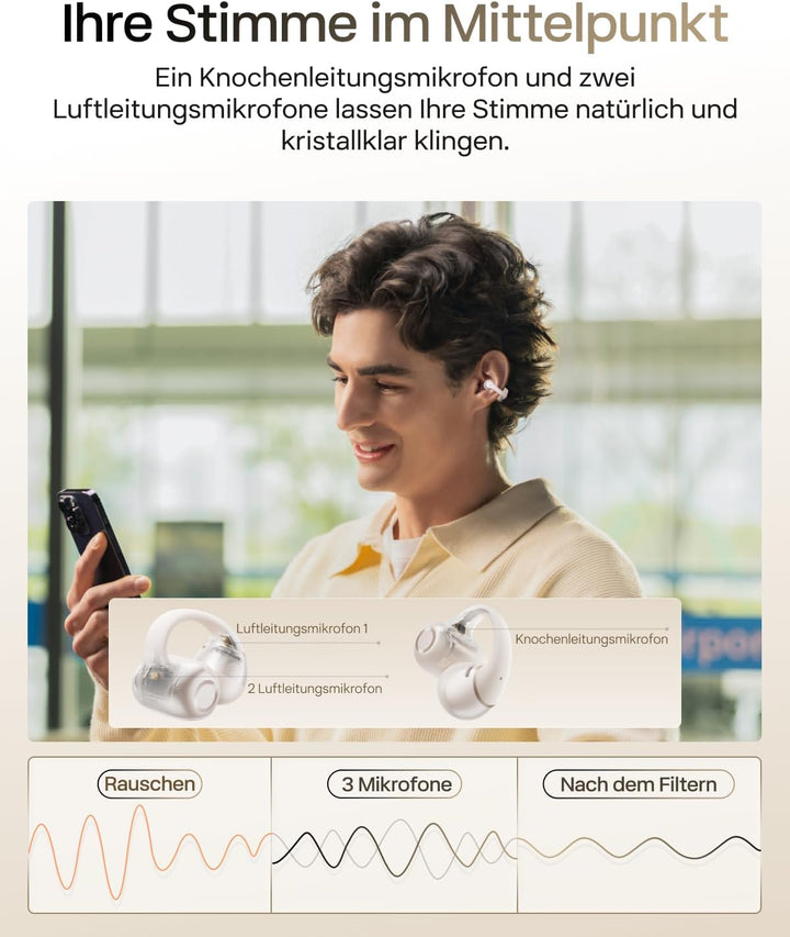 SHOKZ OpenDots 2 Open-Ear Clip-On Earbuds, verbessertes Dolby Audio mit Deep Bass, 40 Std. Laufzeit,