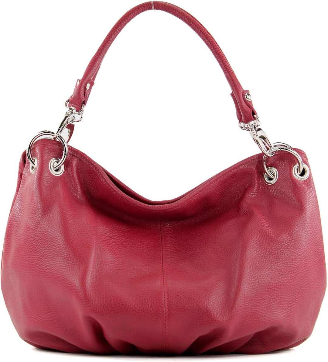 modamoda de - IT40 - ital. Damen Schultertasche aus Leder Dunkelrot Leder, Dunkelrot Leder